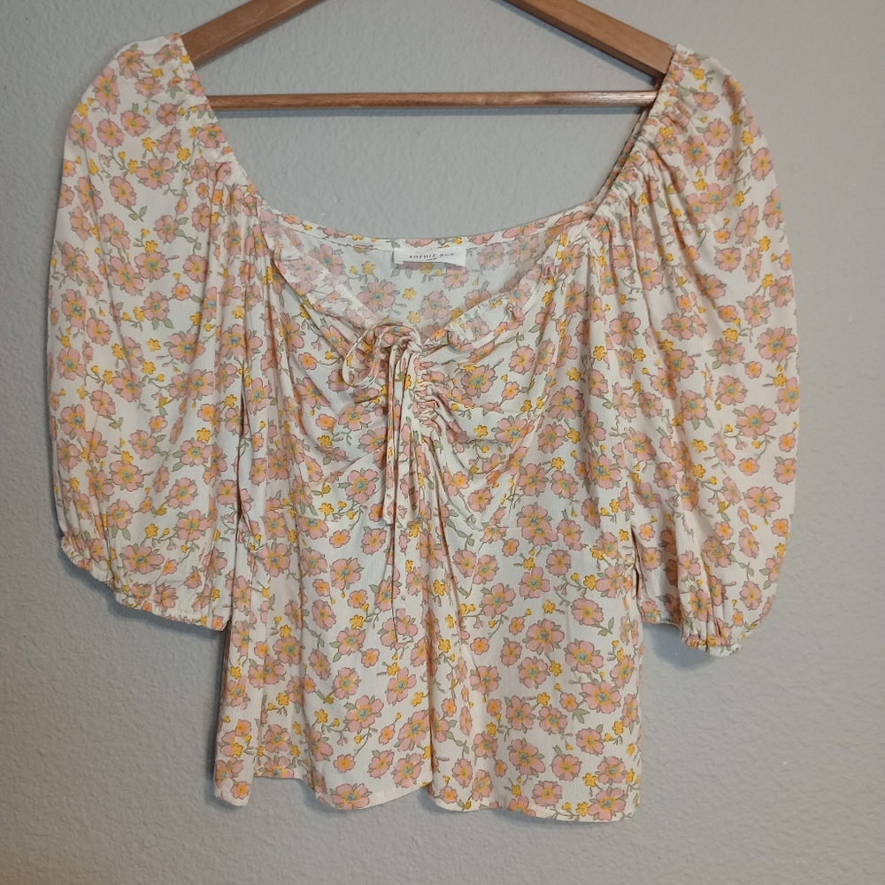 Sophie Rue Prairie Cottagecore Floral Print Puff Sleeve Top Peasant